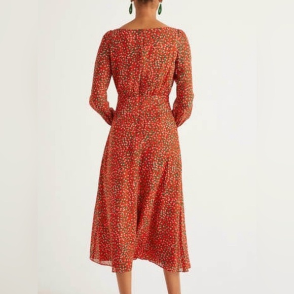 Boden Ingrid Orange Speckled Midi Dress Long Sleeve Viscose Chiffon Sz 6 Petite - Picture 4 of 14